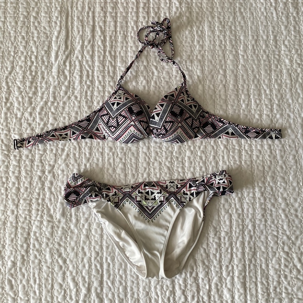 White geometric print swimsuit